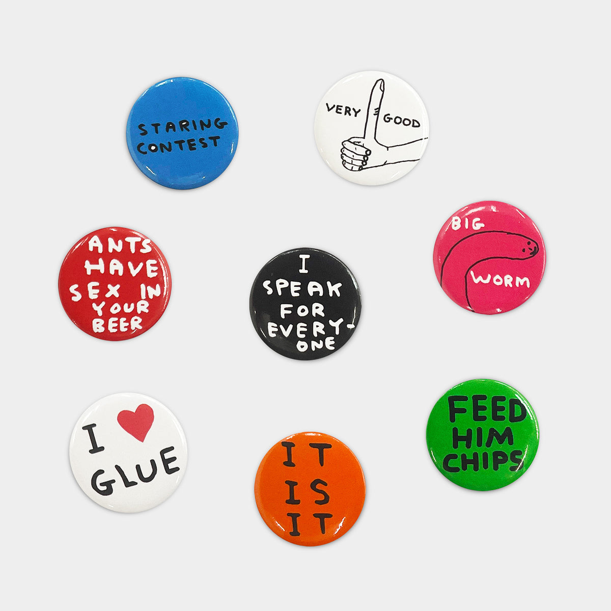 David Shrigley Pin Badges - Collection 3 – Shrig Shop